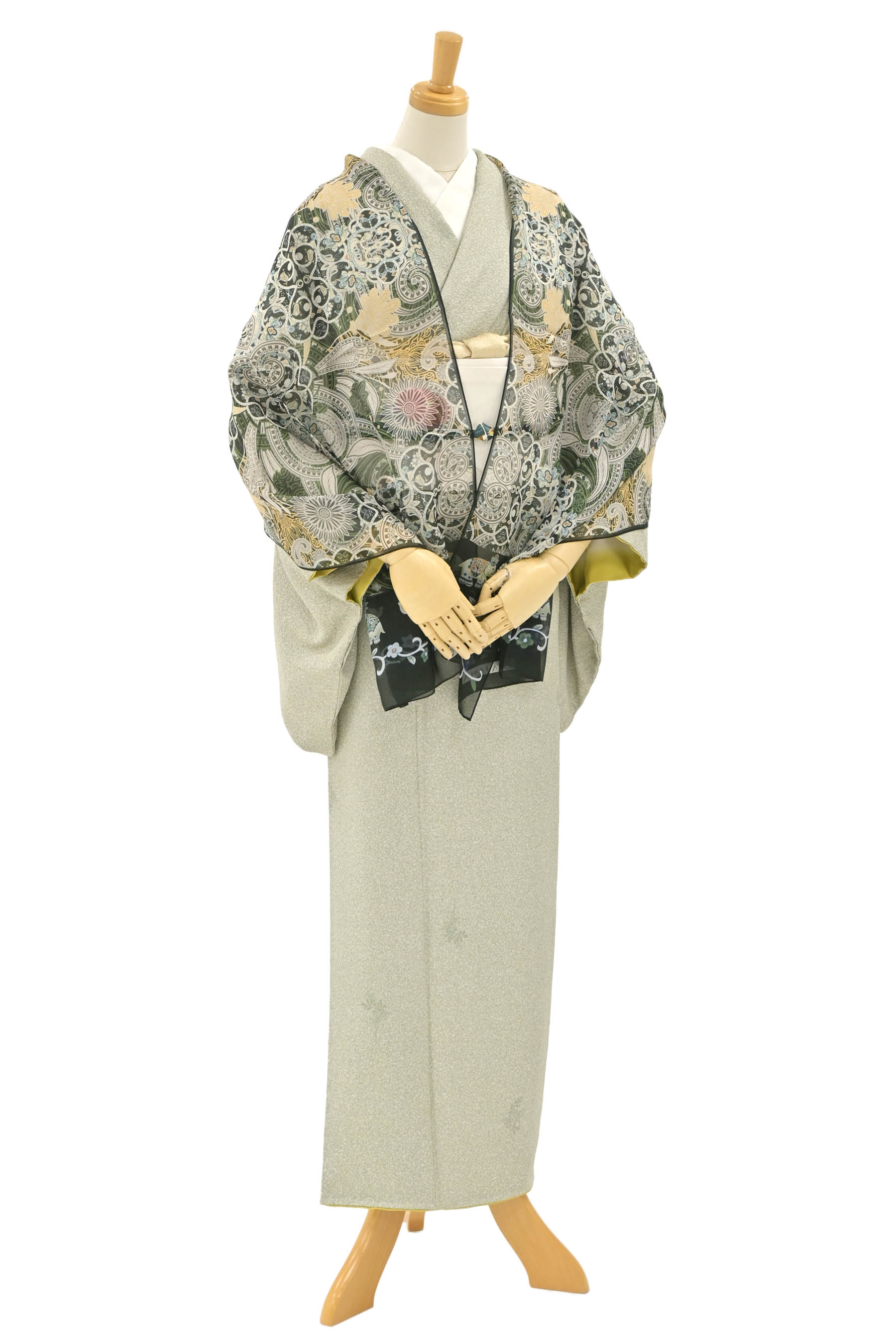 岡重-OKAJIMA-】 透け感シルクショール 象更紗文様 (02)ブラック 岡重-OKAJIMA-】 透け感シルクショール 象更紗文様 (02)ブラック