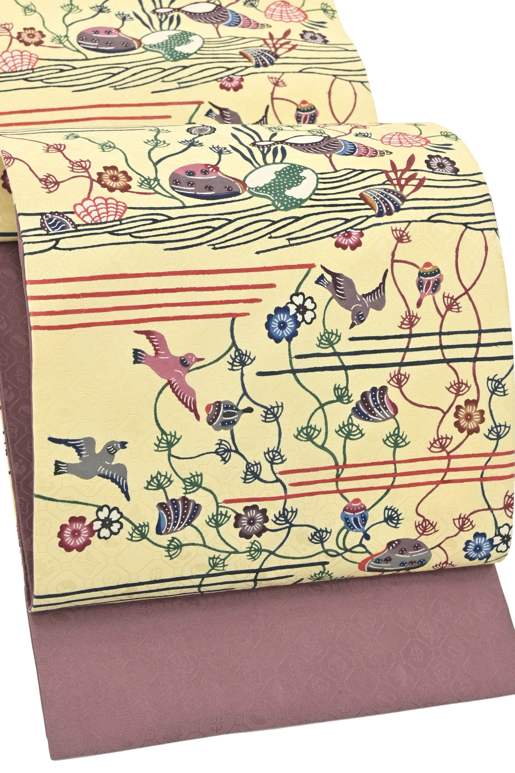名古屋帯 九寸 沖縄県 本場琉球びんがた 紅型 地紋 濃藍地 新古品
