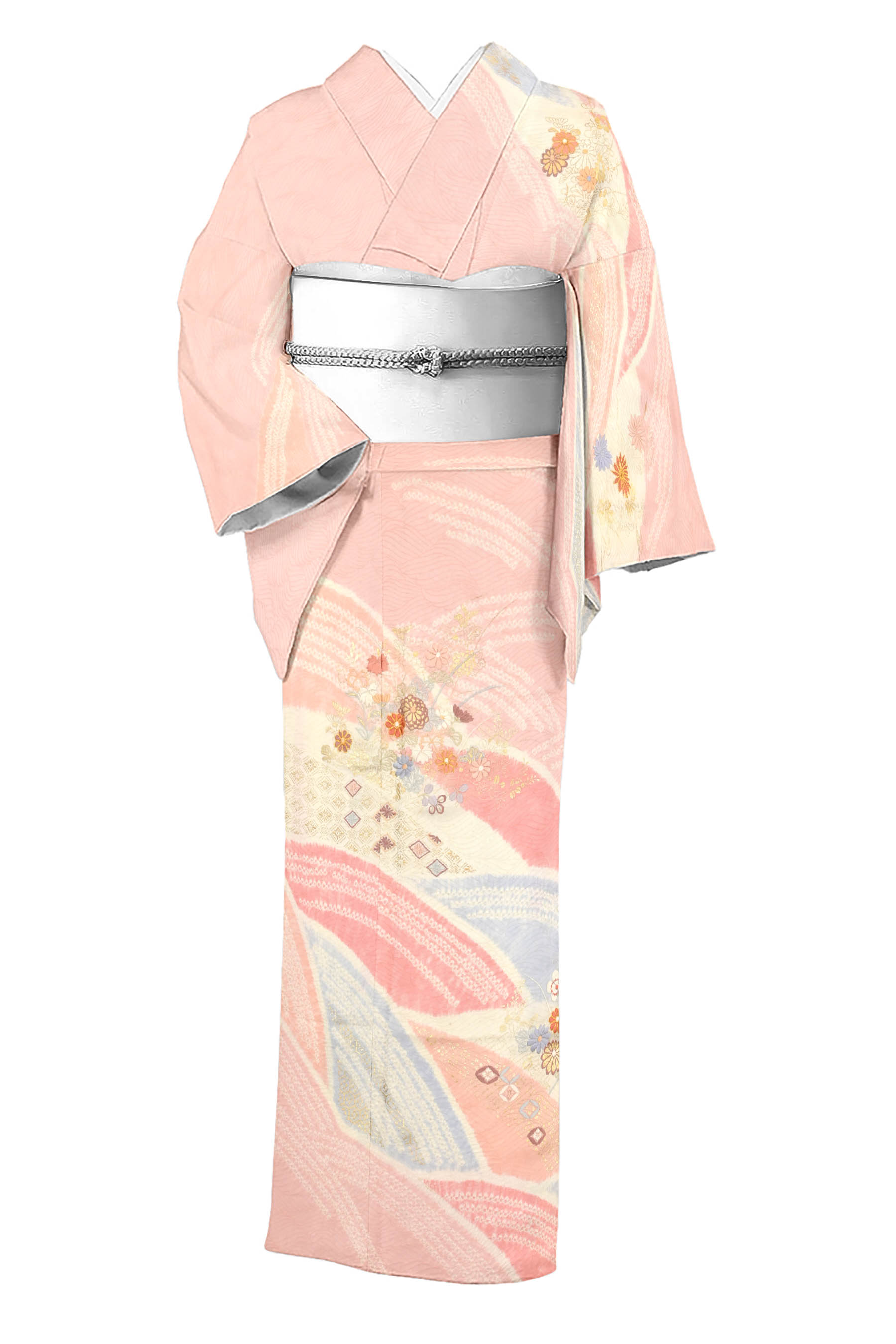 【京の名門染匠・千總(ちそう)】 (仕立て上がり・中古美品) 特選京友禅手絞手刺繍訪問着 「青海襲草花紋」 ☆贅沢加工の逸品をお手元で… 身丈164 裄66.3