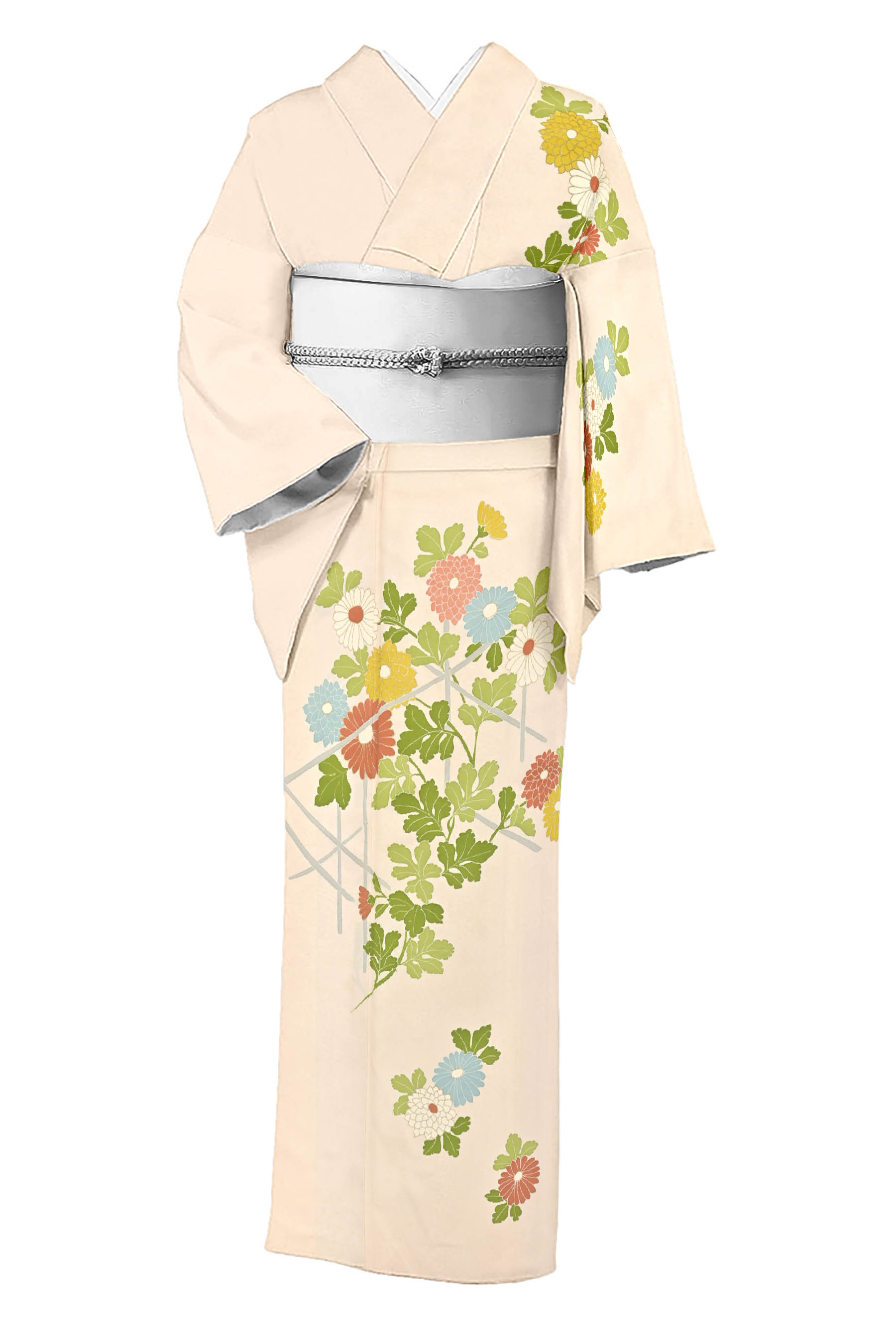 六花袋帯美品 正絹 刺繍 手縫い仕立て 着物 訪問着 K-44 - omegasoft.co.id