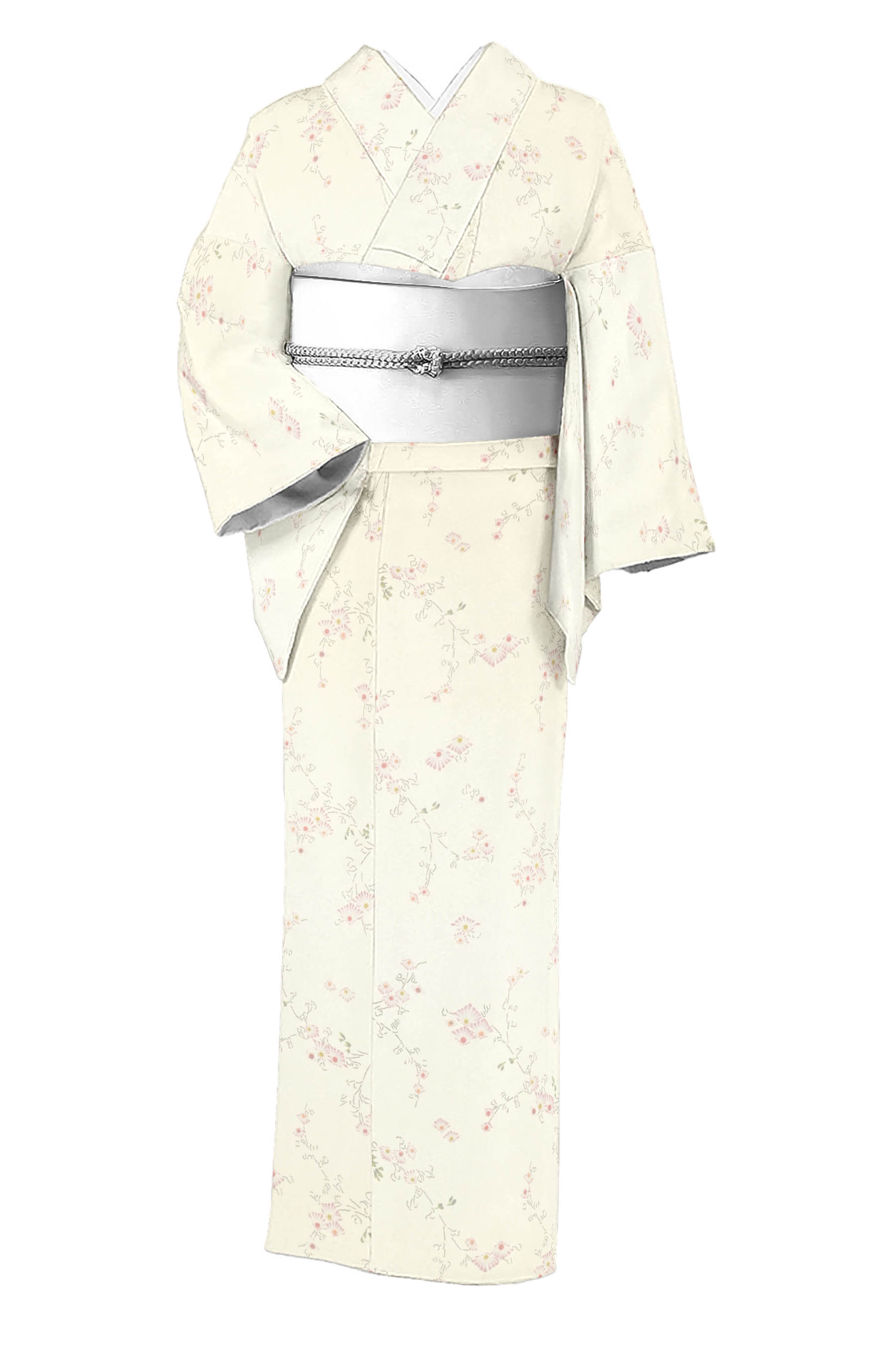 手数料安い お仕立てサービス5万均一】【東レシルック】 小紋着尺 菱花 オフ 着物・浴衣
