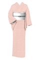【東レシルック】 新品お仕立て上がり小紋(単衣) リーフ/ピンク色 身丈163cm　裄68cm