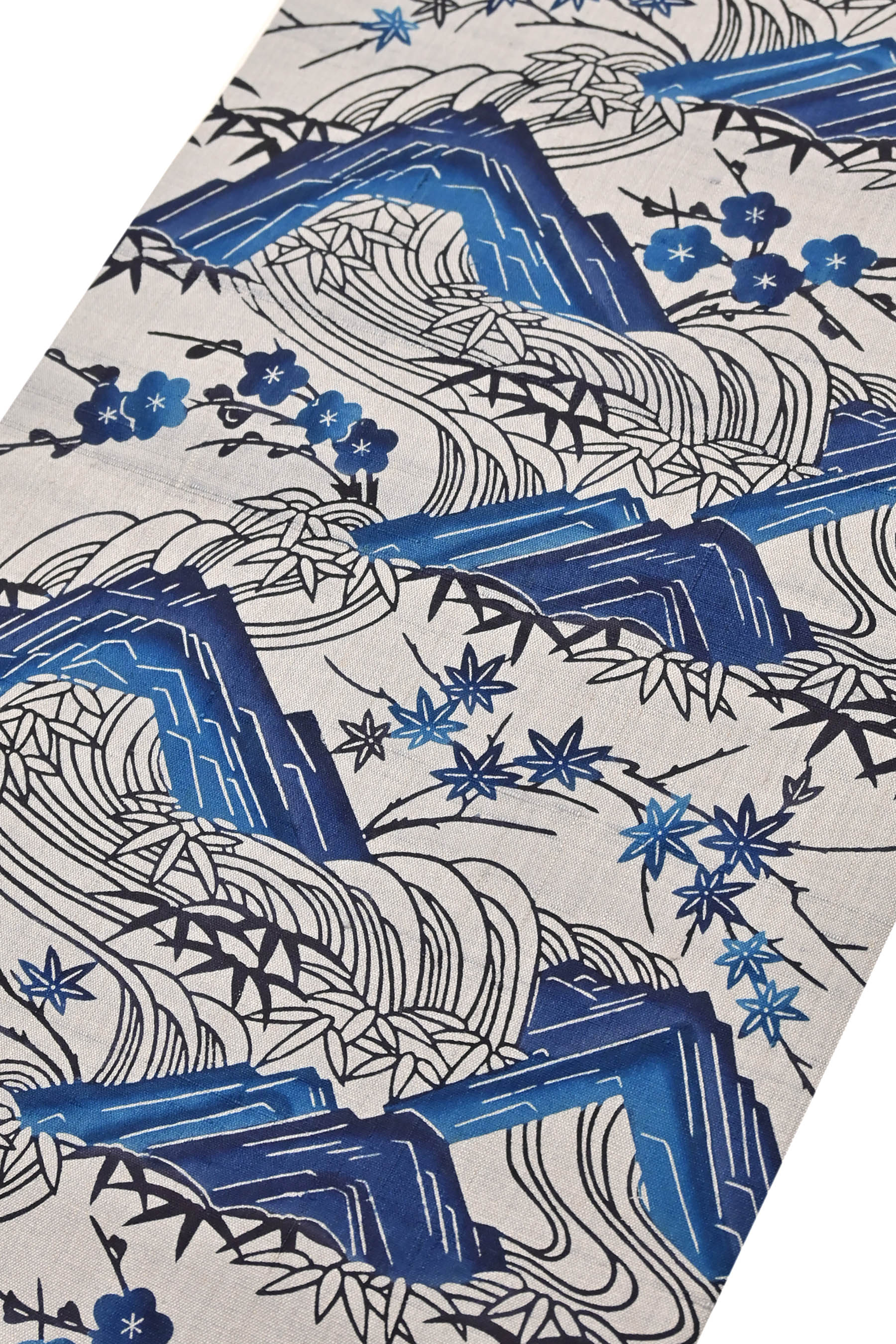 袖丈48cm花織 紬 青 グレー 浮き織 琉球