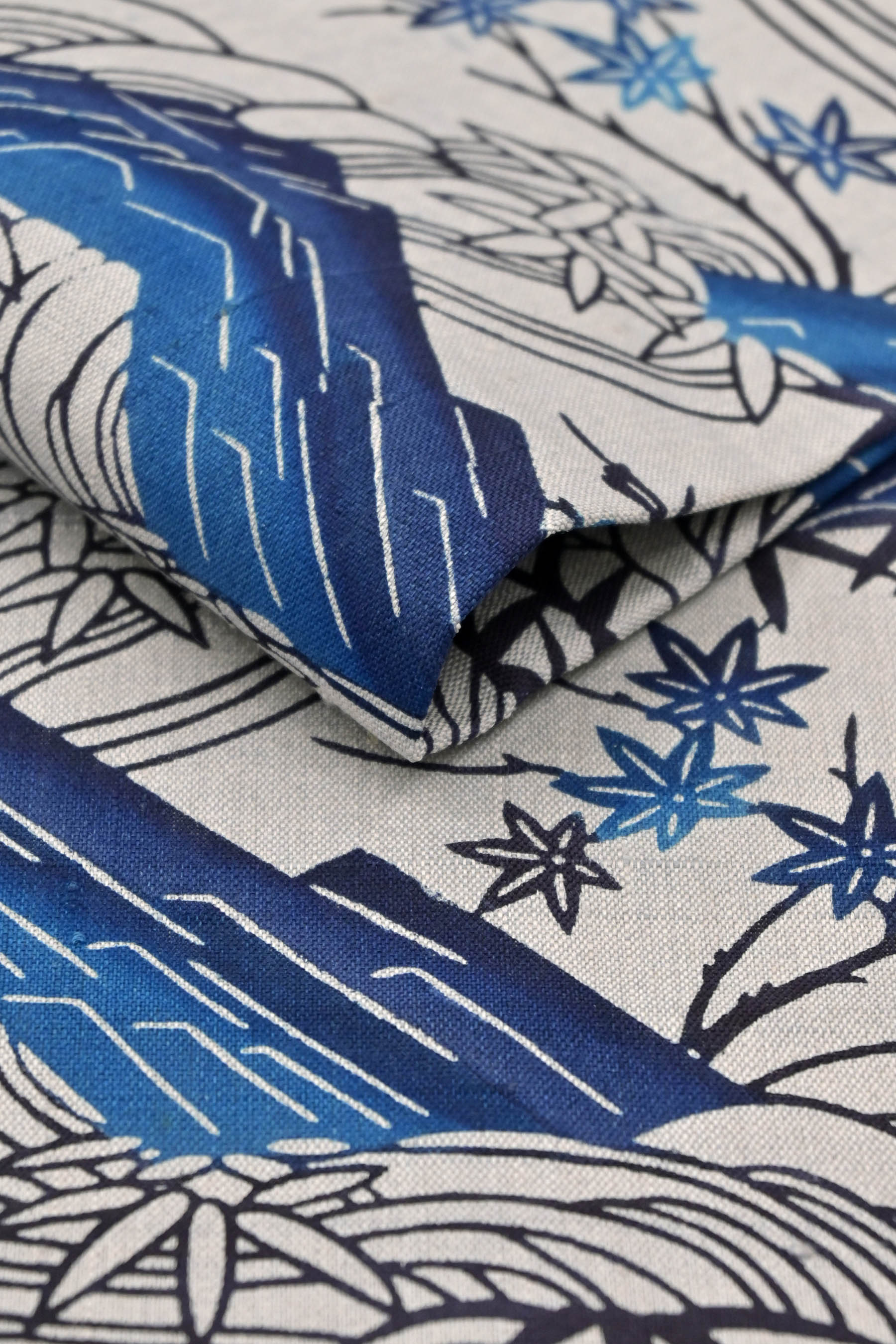 袖丈48cm花織 紬 青 グレー 浮き織 琉球