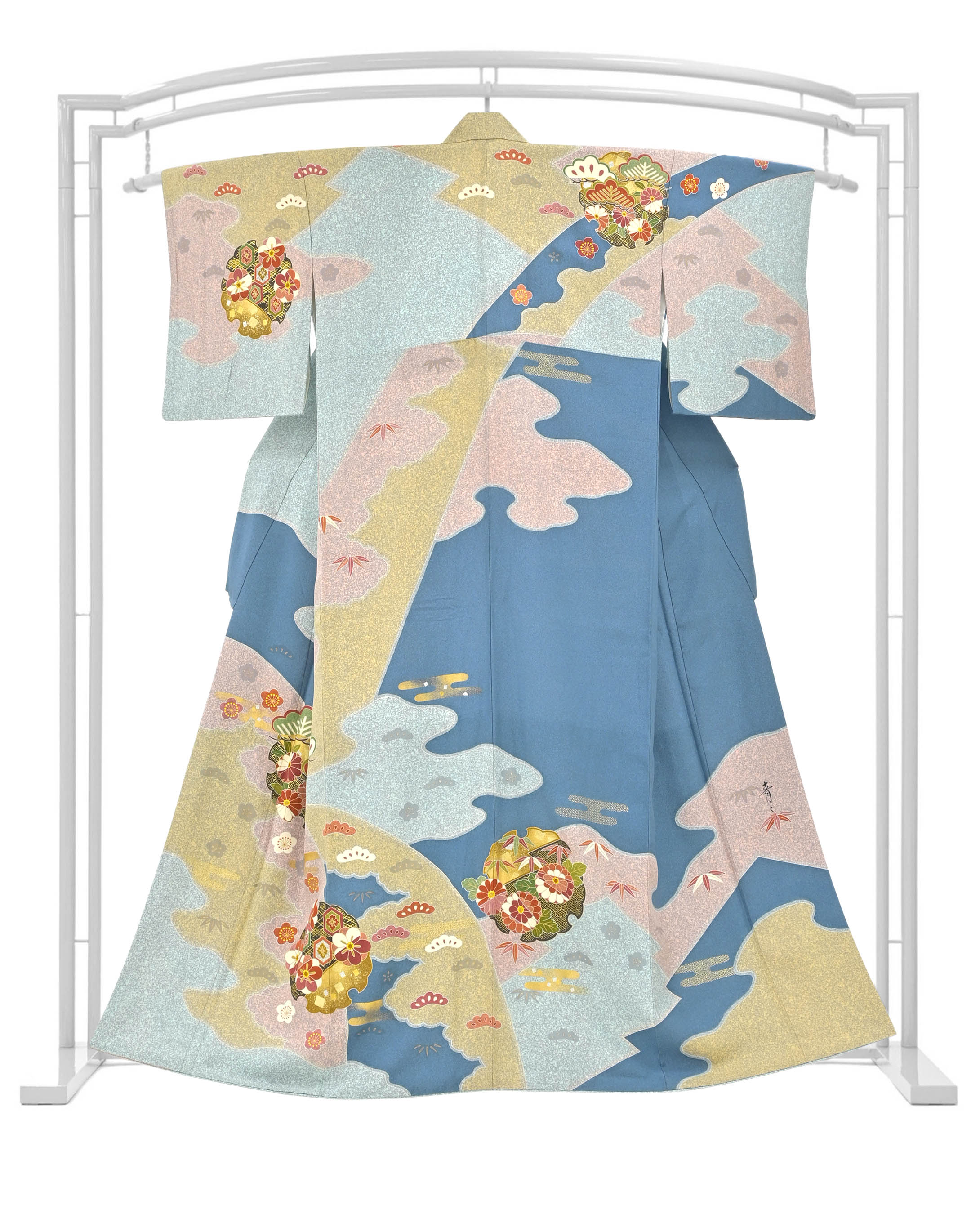 松井青々作 絞りに桜と雪輪柄の振袖 着物 - 浴衣/水着