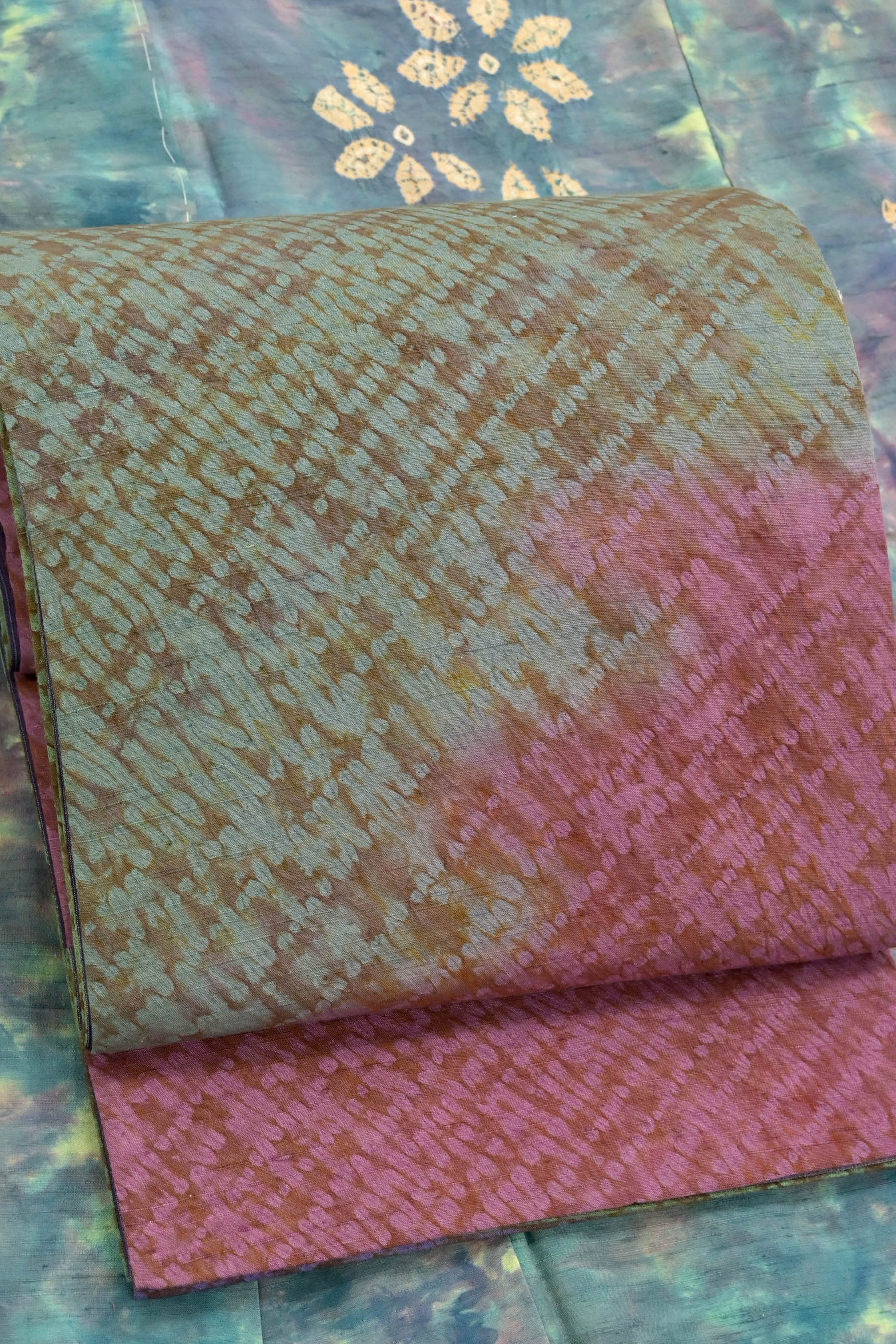商品詳細 - 【菅原結】手絞り漢方染紬訪問着＆手絞り漢方染袋帯・中古