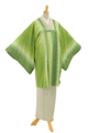 ☆緑色に包まれて。　（仕立て上がり・中古美品） 創作正絹紋織道行コート 「菊葉かさね」 コート丈89　裄67