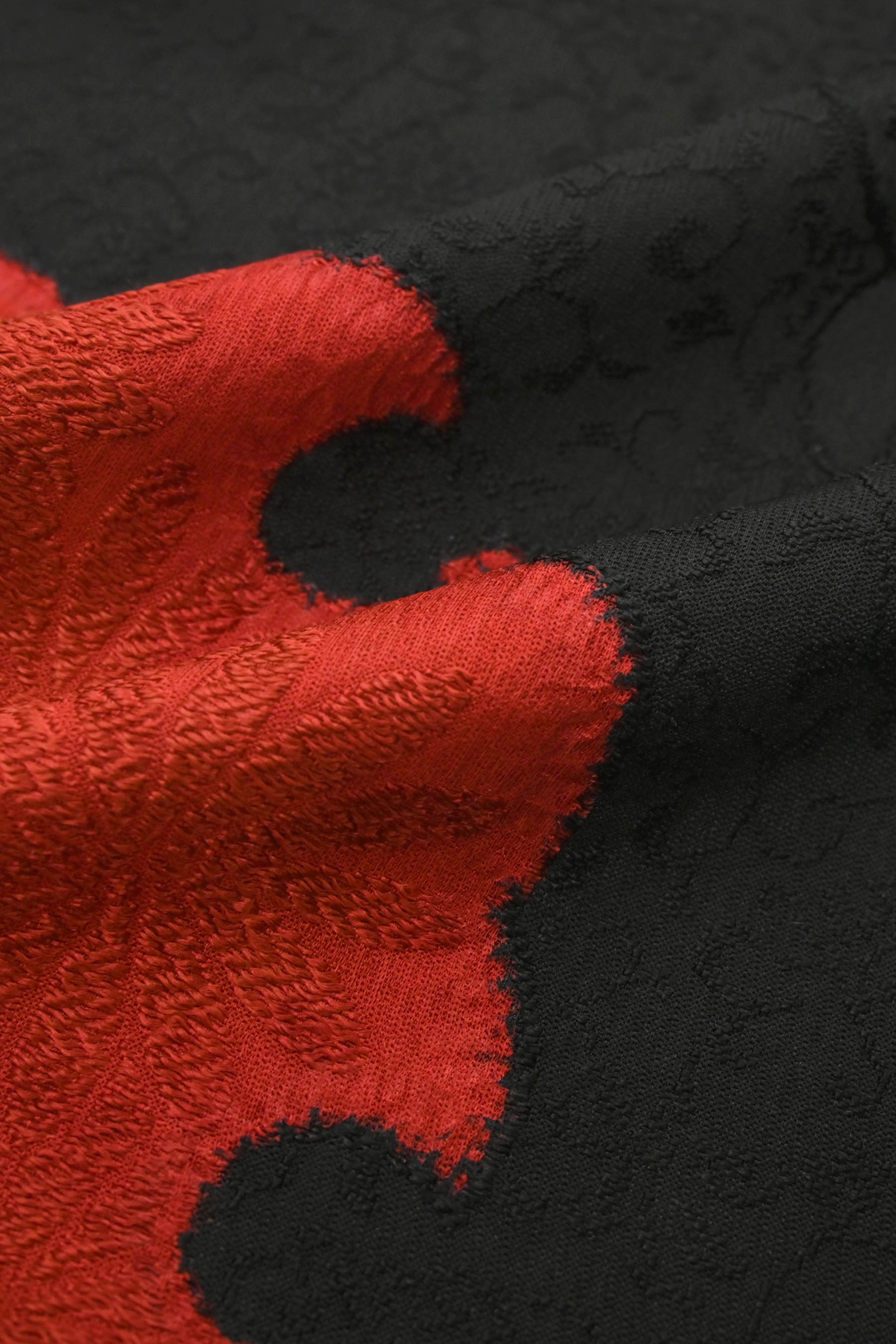 【丹後ちりめん】 唐織紋意匠地帯揚げ 大雪輪絞り (05)黒地×赤 ＃カジュアル