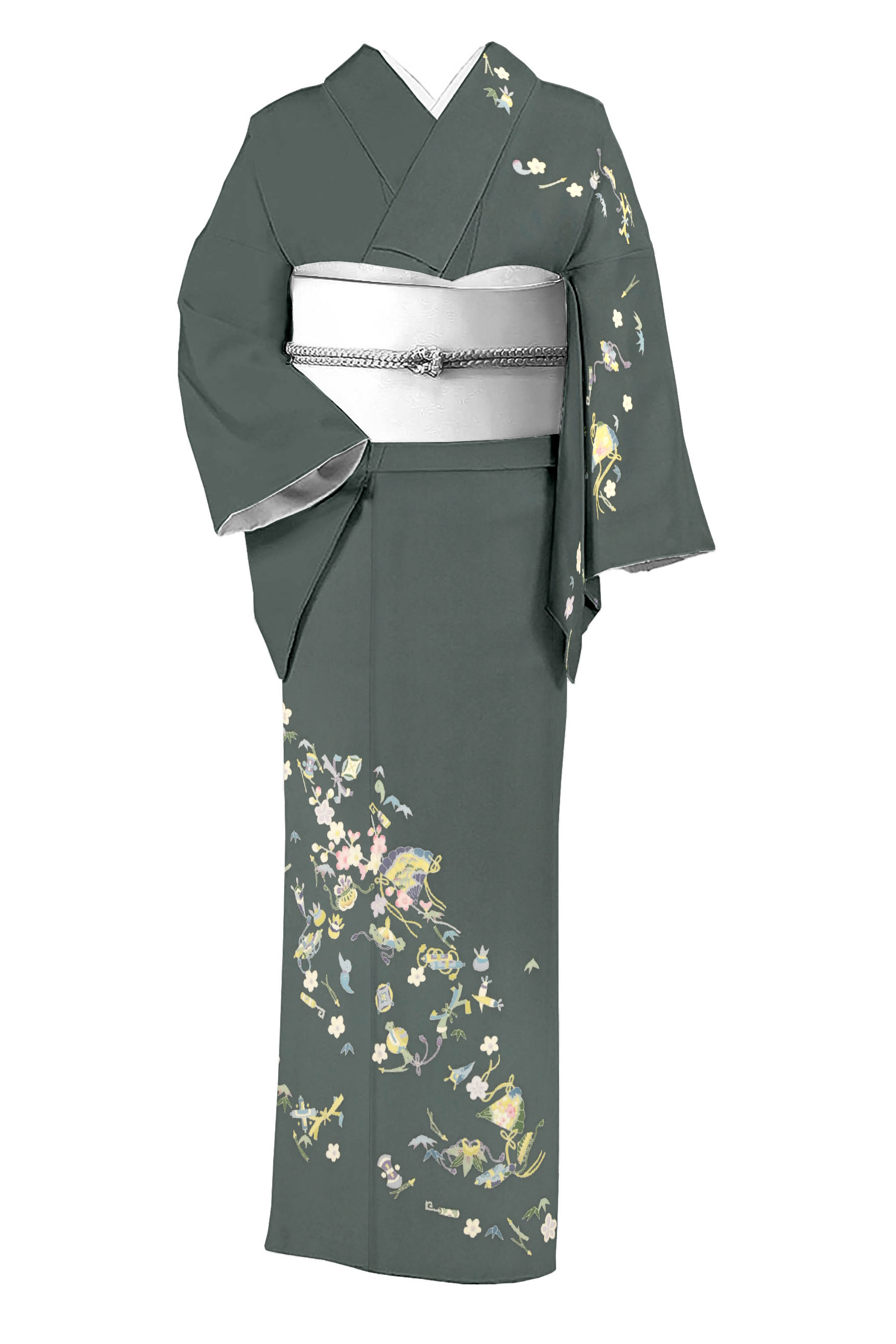 未使用 新品 美品 袷 正絹 ちりめん 訪問着 友禅 身丈163 裄66
