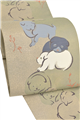 【お仕立て上がり・中古美品】 正絹袋帯 「光琳画譜・仔犬」 ほっこり、”わんこ” 日本画の世界を帯に