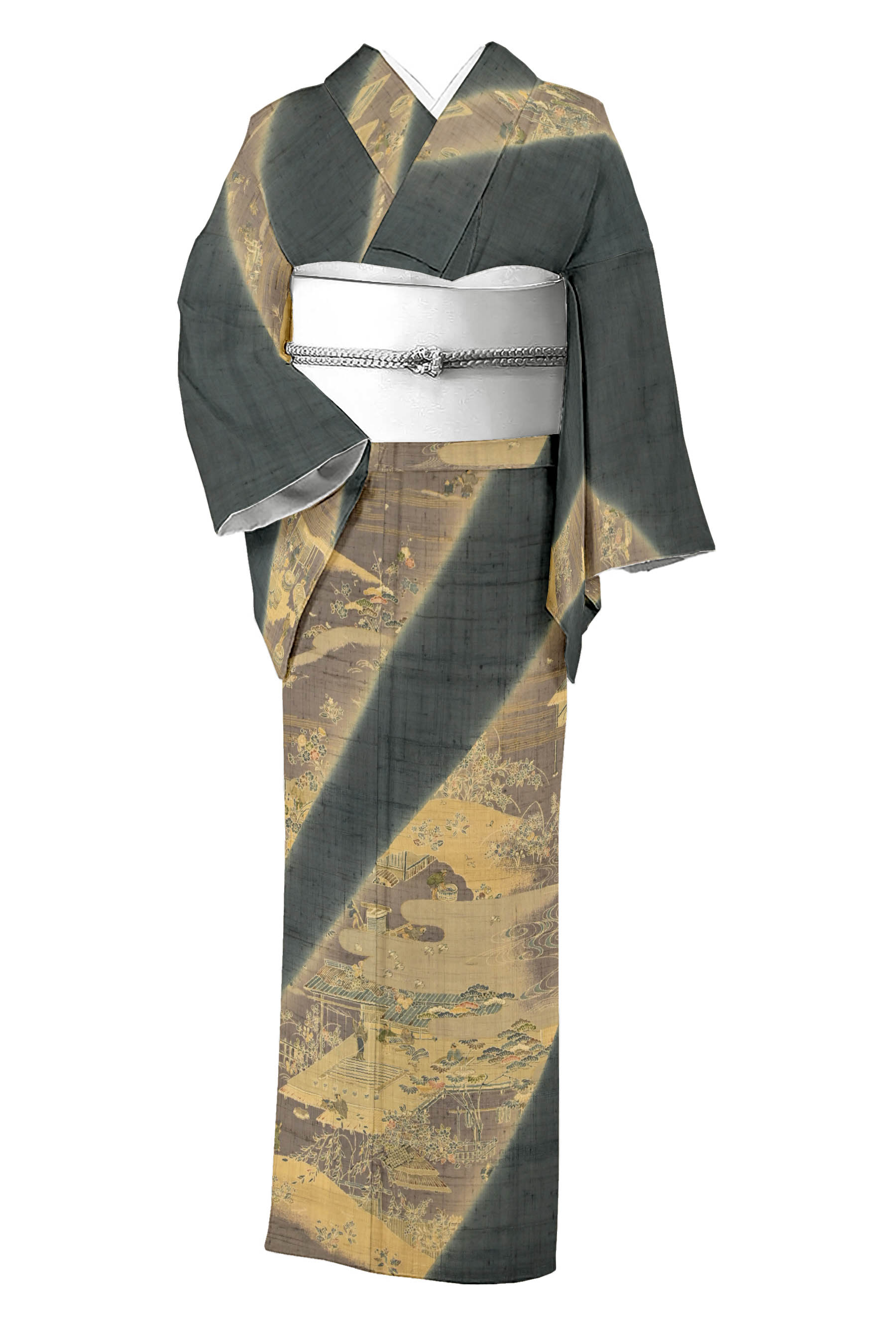 美品☆特選 身巾ゆったり 友禅染 作家落款入り 叩き染松柄 訪問