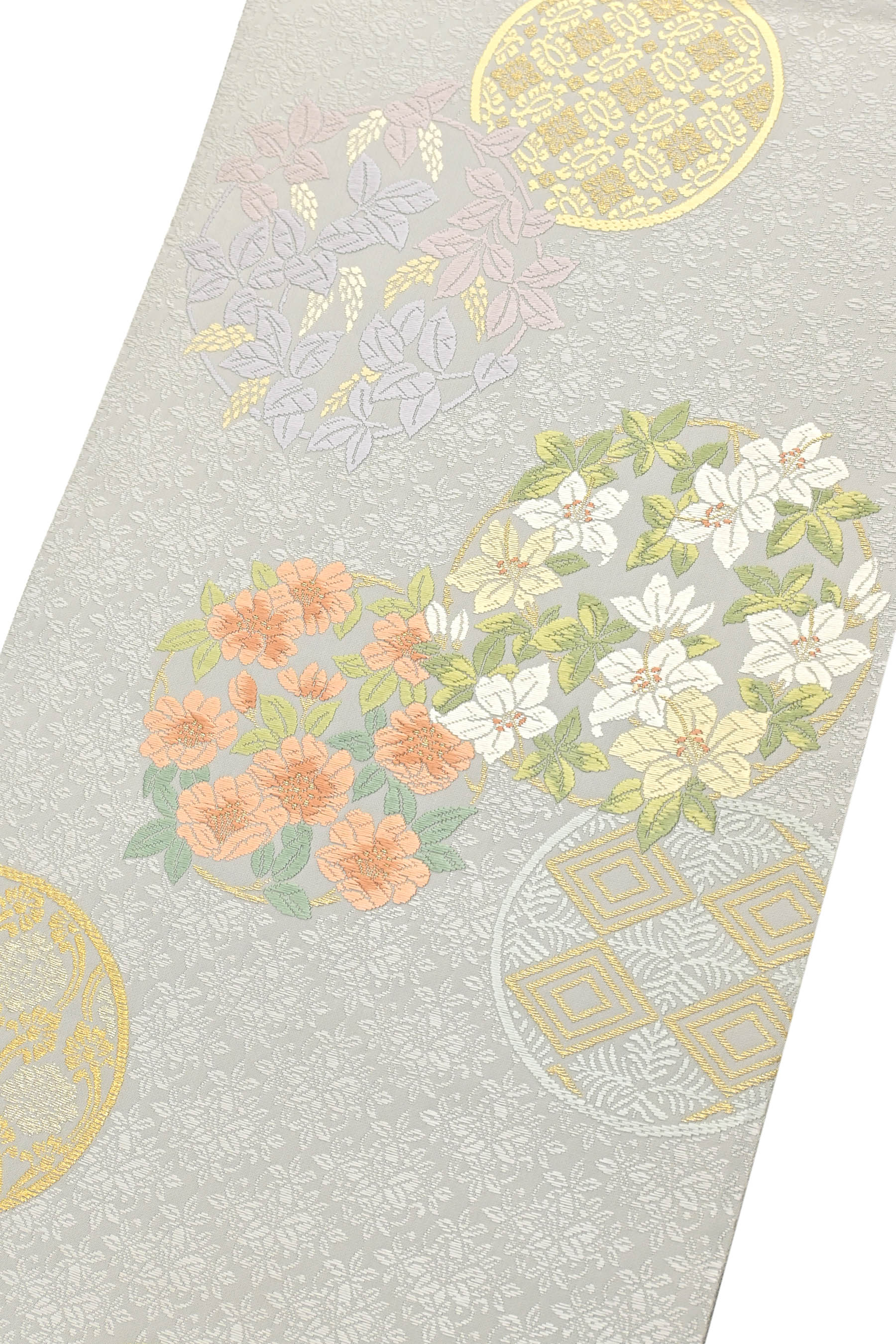袋帯 京都 西陣 訪問着や振袖に 銀 白ベージュ 薔薇 バラ 中古