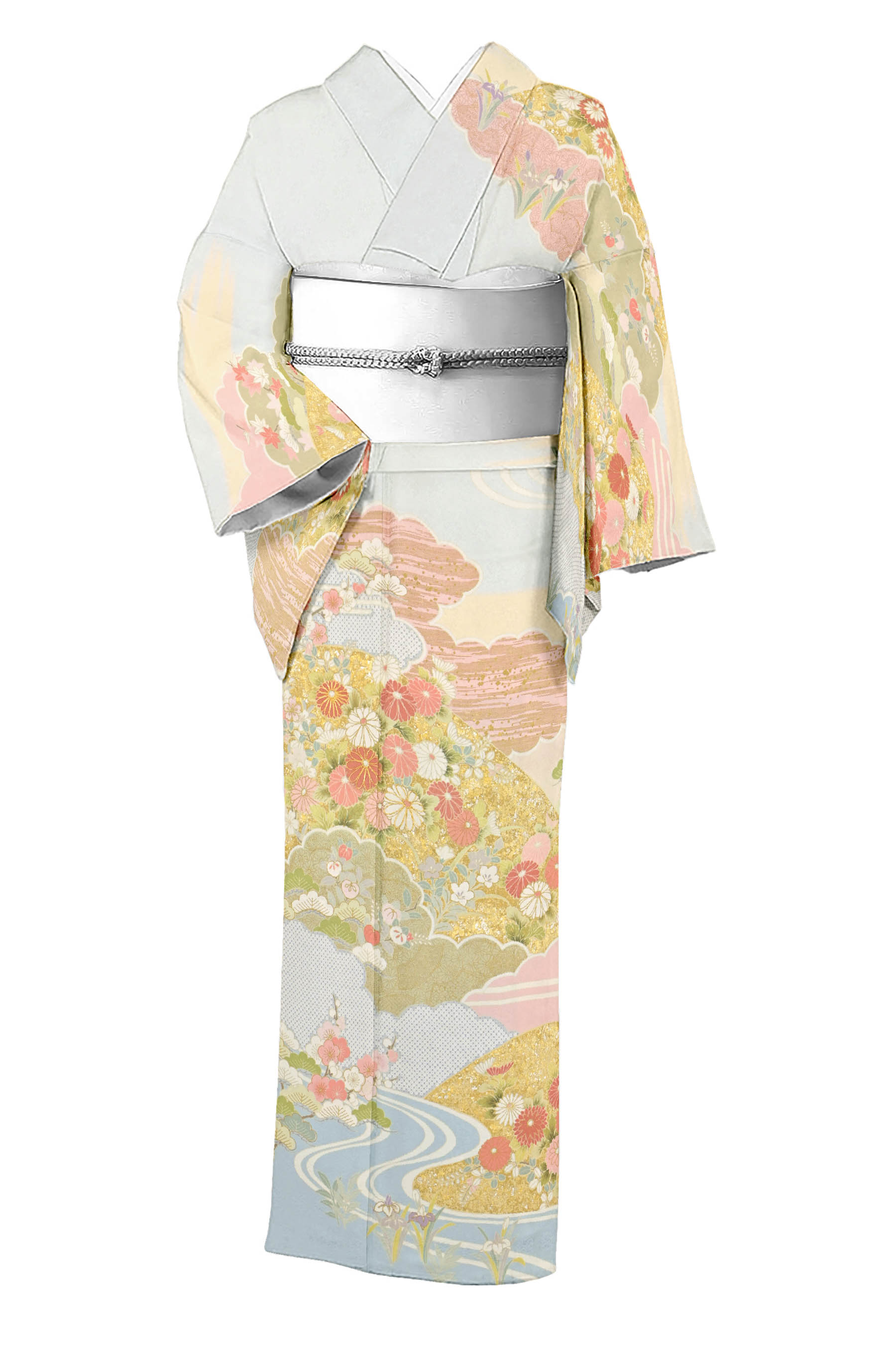 美品 正絹 手描き友禅 京友禅作家 峰山和生 白山紬 訪問着 着物 A-794 美品 正絹 手描き友禅 京友禅作家 峰山和生 白山紬 訪問着 着物