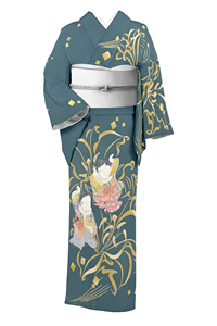 作家もの 付け下げ 京加賀友禅 桜 グリーン 着物 084w d （や行