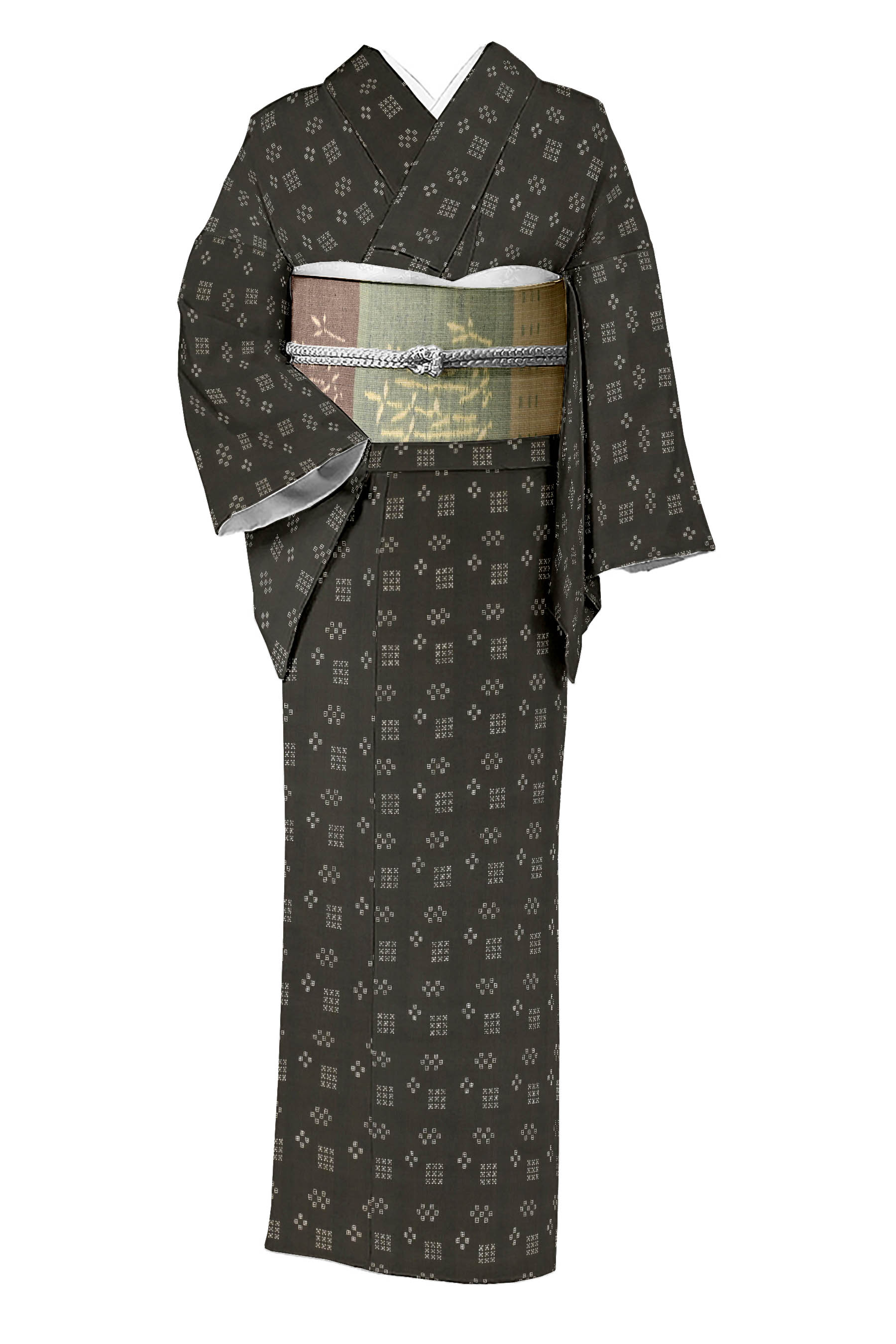 お仕立付き】西陣織 正絹 九寸なごや帯（花柄×黒系） 0005-00302