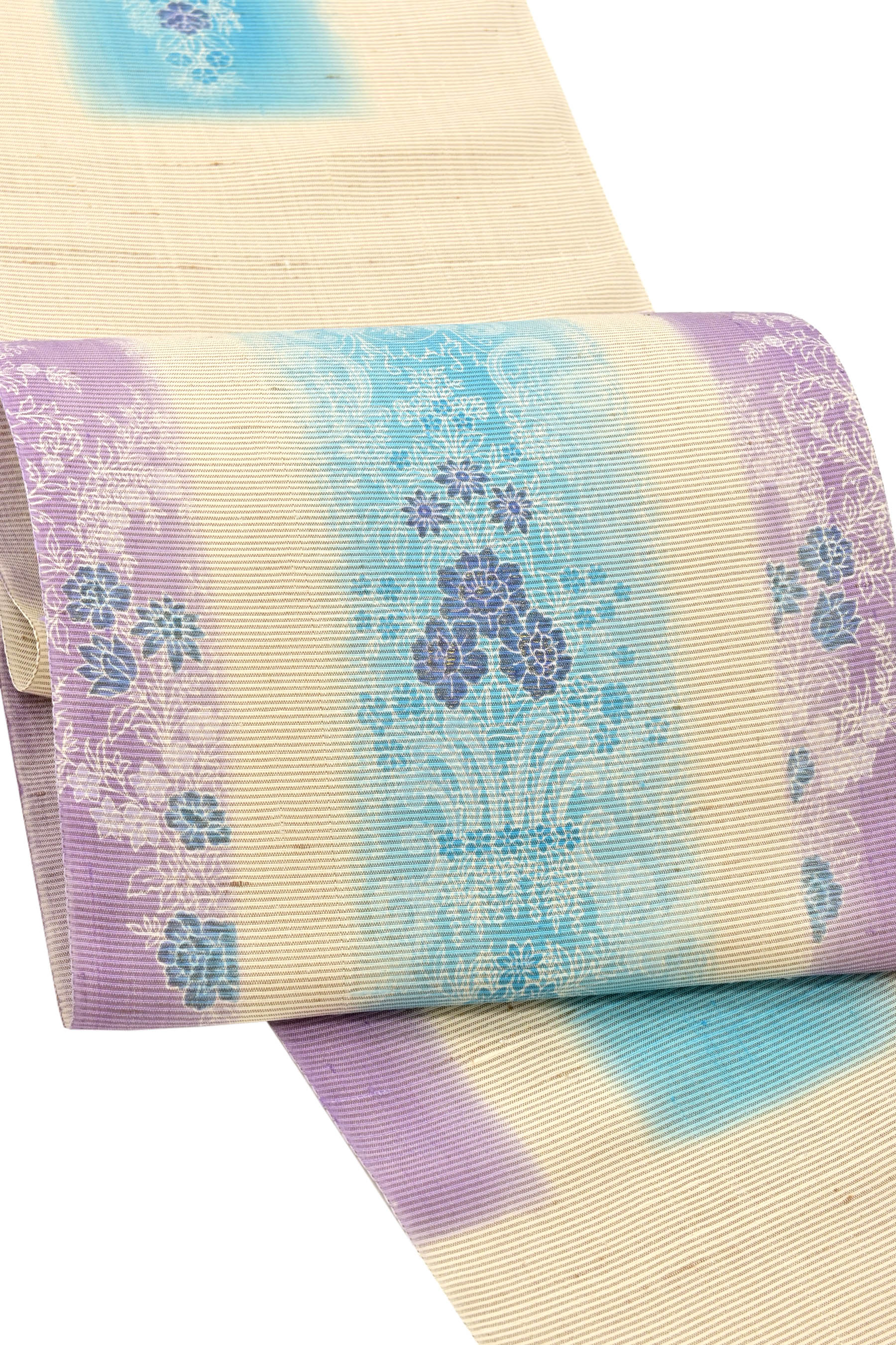 【再入荷！】 しょうざん生紬名古屋帯 花模様 紫と赤のグラデーション 着物・浴衣