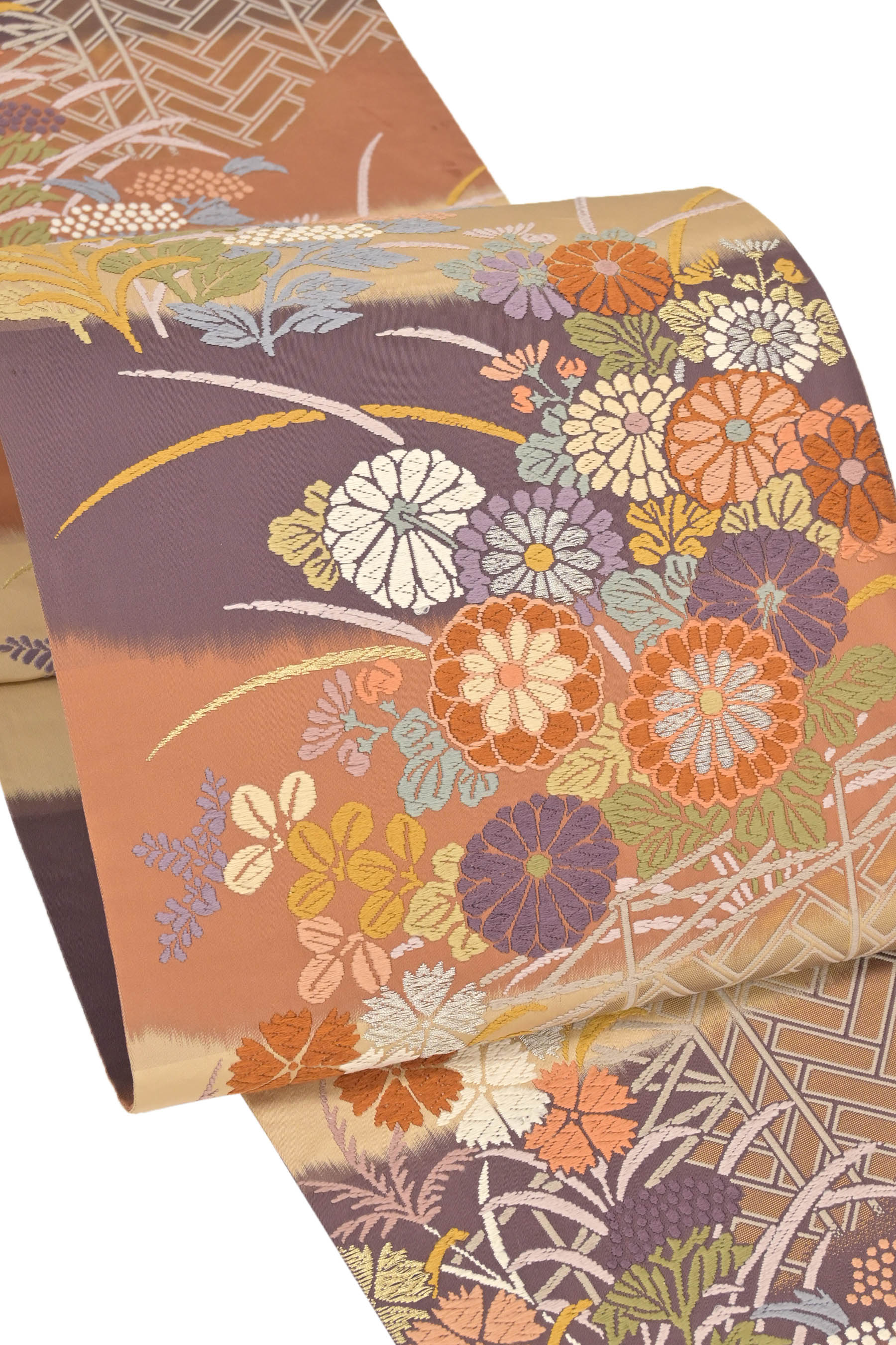 大振袖 正絹 金彩 刺繍 檜垣に草花 成人式 着物 kimono A-0956