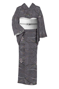 本場大島紬】 緯双絣 ≪御仕立て上がり・中古品≫ 「唐花間道
