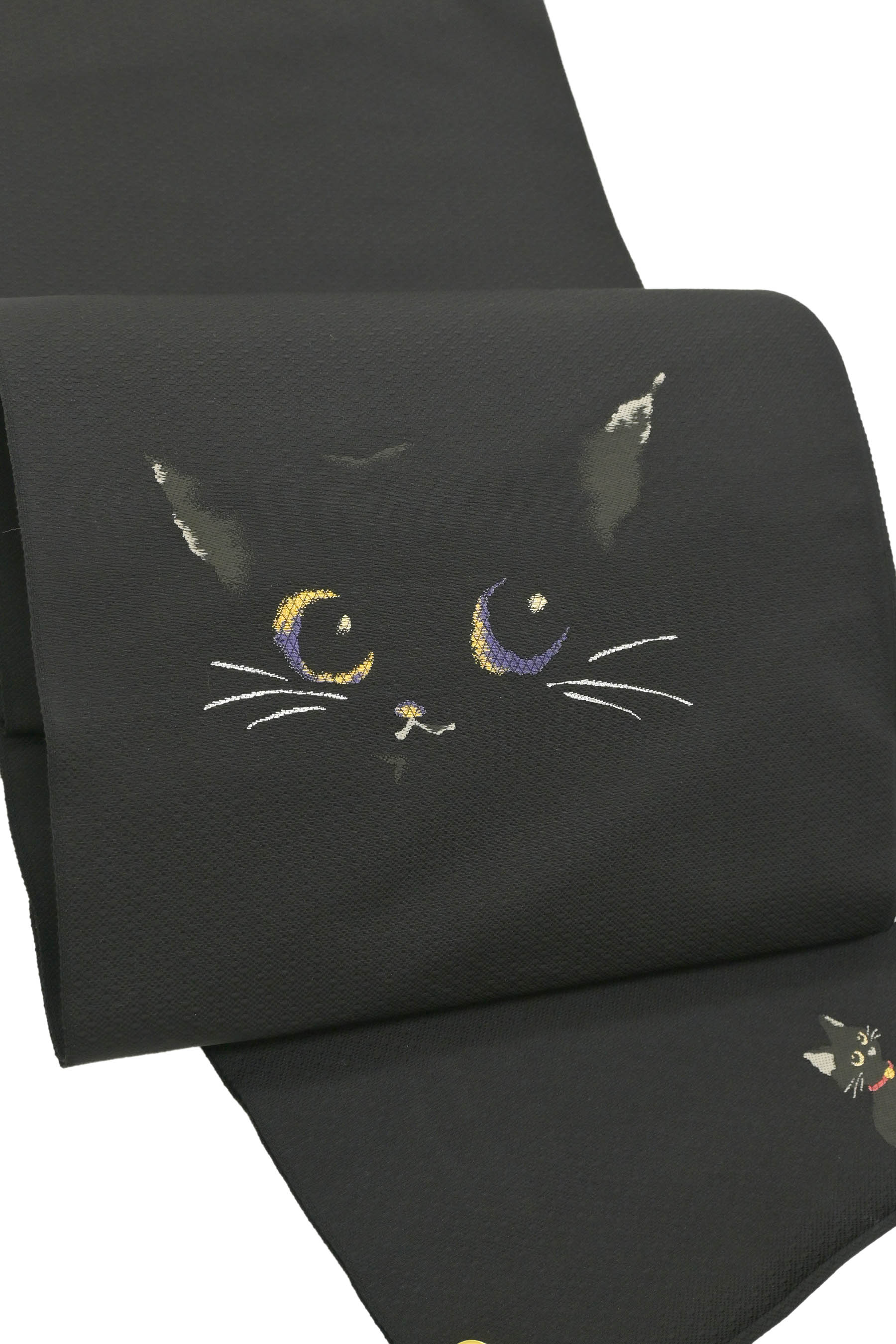 着物 帯 手書き 猫 作家物 黒 ネコ アンティーク 汚かっ