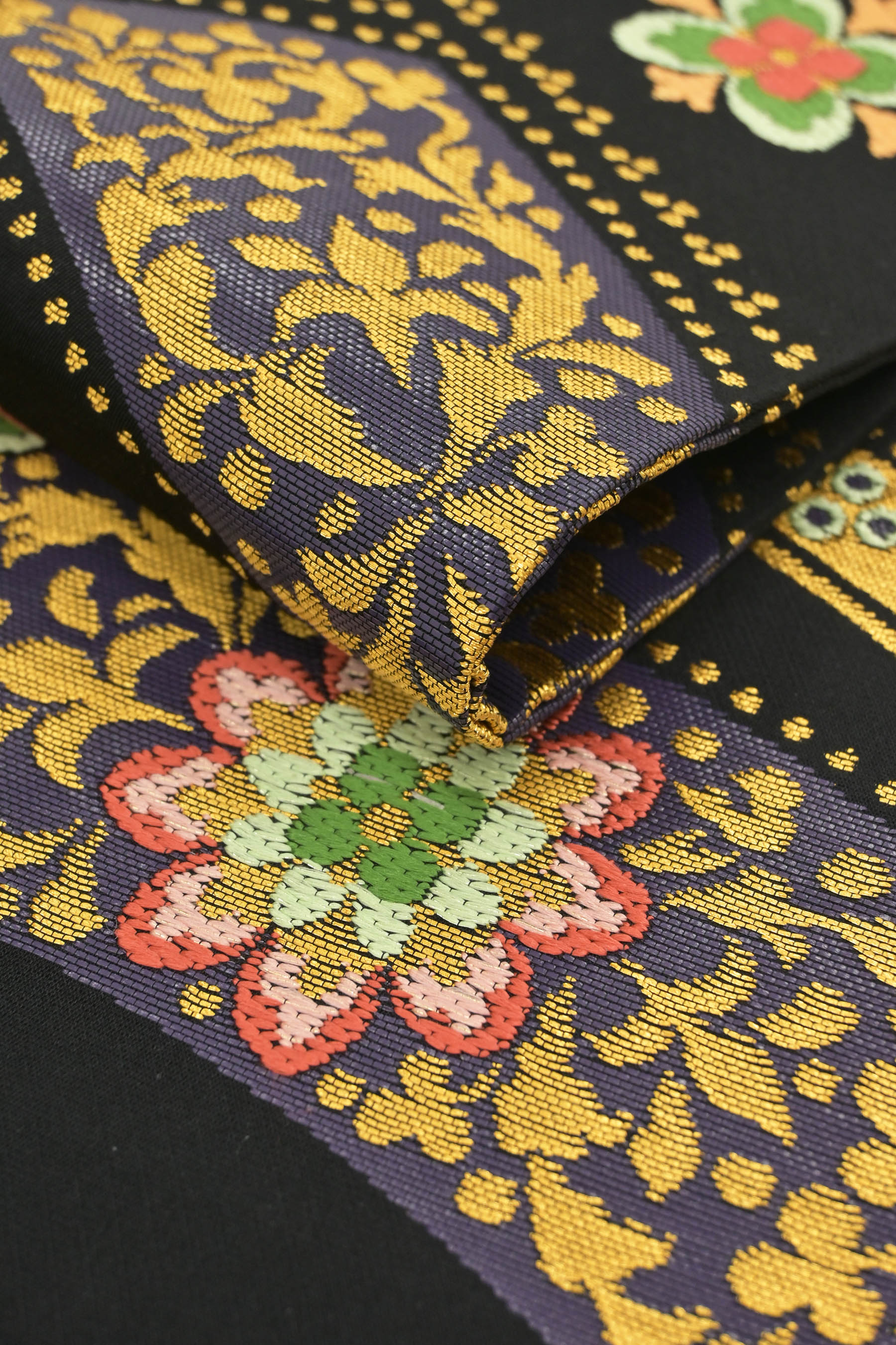 抽象草花模様織り出し袋帯【中古】【着】 宗sou （本場筑前博多
