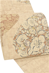 名古屋帯 花菱 縞の金彩 九寸 正絹 AO-1723