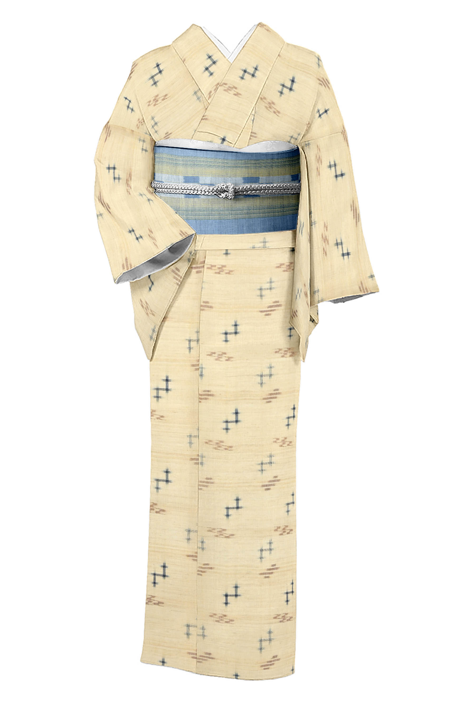 高い品質 ◇八重山上布◇綿 反物 白 白絣 浴衣 #4774 （白たか上