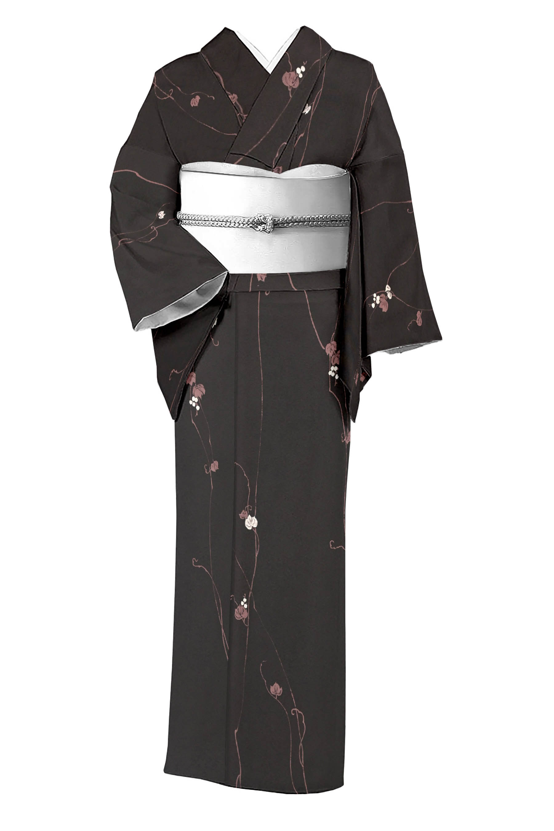 紬　着物　黒　喪服　蔦　蔦紋 紬 着物 黒 喪服 蔦 蔦紋 レディース