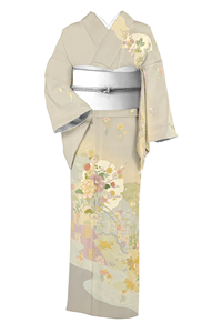 正絹汕頭刺繍紋付絵羽色無地フルセット4点　新品単衣着物+名古屋帯+帯締め+帯揚げ 正絹汕頭刺繍紋付絵羽色無地フルセット4点 新品単衣着物+名古屋