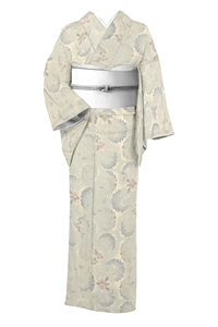 本場大島紬】 緯双絣 ≪御仕立て上がり・中古品≫ 「唐花間道