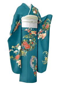 仕・中古品】 特選摺型友禅 ちりめん 小紋振袖 「花ちらし
