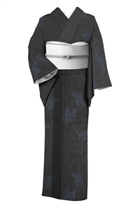 W70 着物 単衣 身丈158cm 化繊 リサイクル着物】浴衣木綿身丈178.5cm 裄丈69cm Sランク単衣紺系