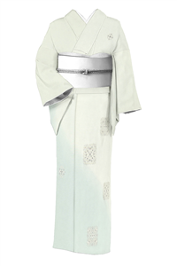 美品 訪問着 手描き友禅 京友禅 薄緑 牡丹 枝梅 身丈164cm 正絹