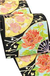 4-167 袋帯 美品！正絹 着物 リサイクル着物】袋帯 正絹 花模様 帯丈442cm Sランク 六通