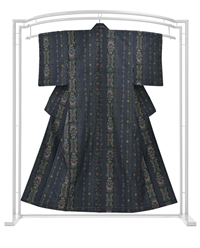 身丈159　裄62.5 【古典美術　都喜ヱ門】本場大島紬 7マルキ式カタス・一元併用絣　中古美品　