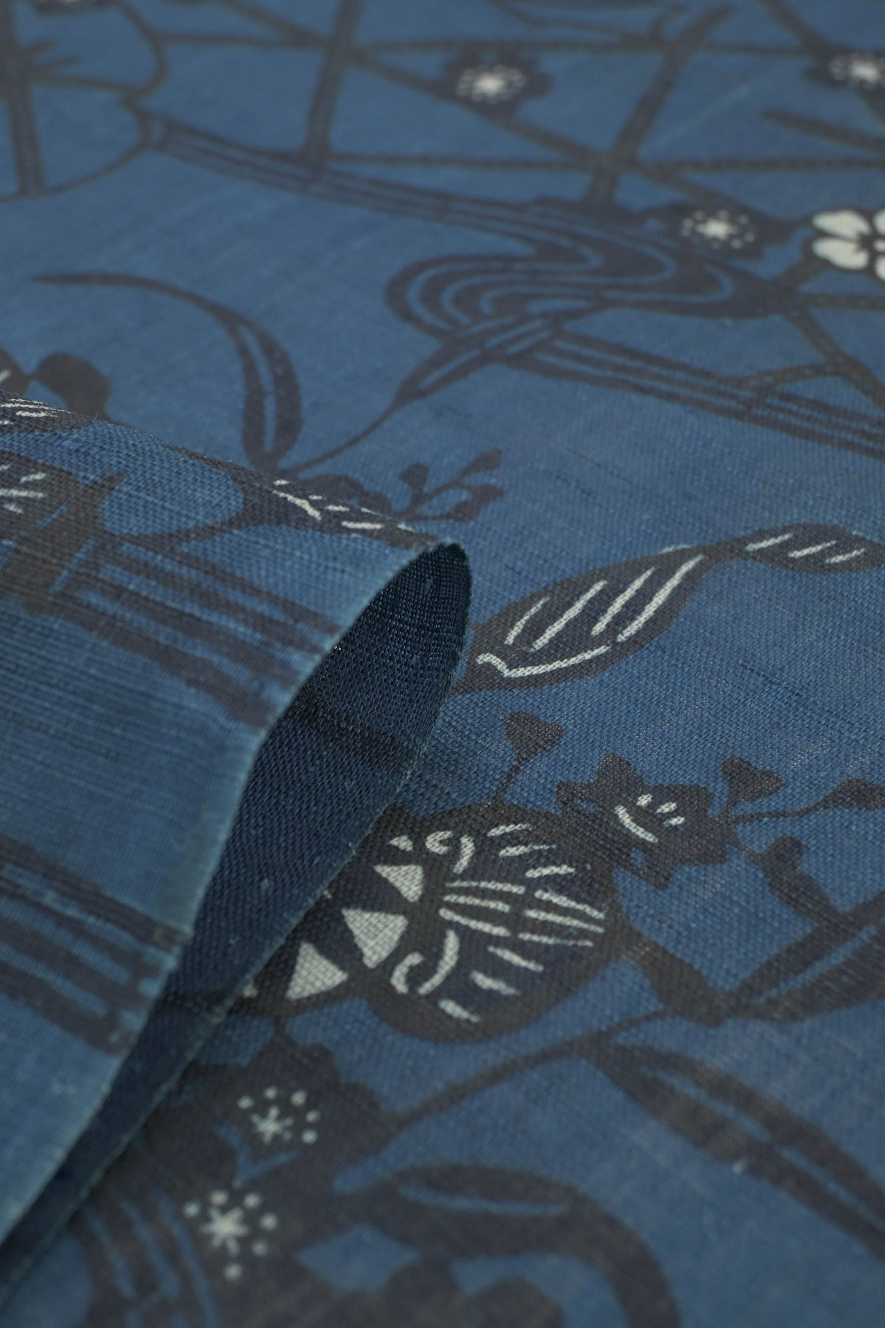 【単衣・夏帯】 【人間国宝　玉那覇有公】 高級本場琉球藍型紬地九寸名古屋帯