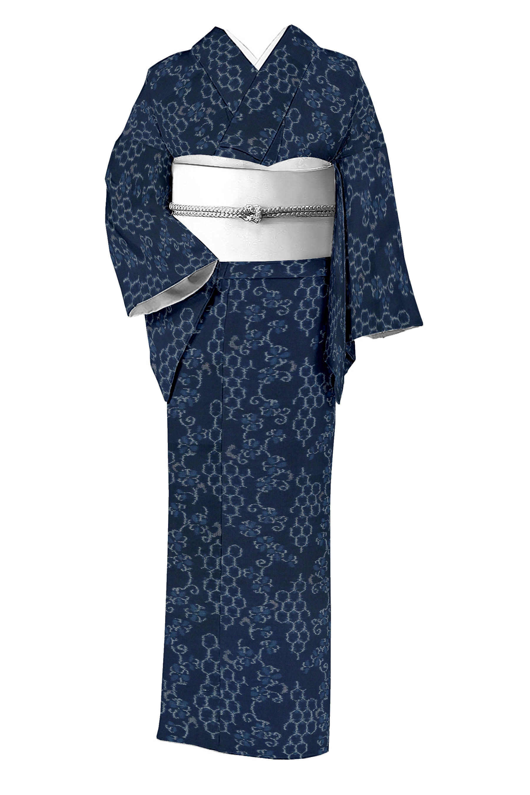 専用♪ 美品　久留米絣　単衣　木綿着物　藍染 本場久留米絣】 手織り正藍染木綿着尺 山藍 「亀甲唐花」 希少品入荷