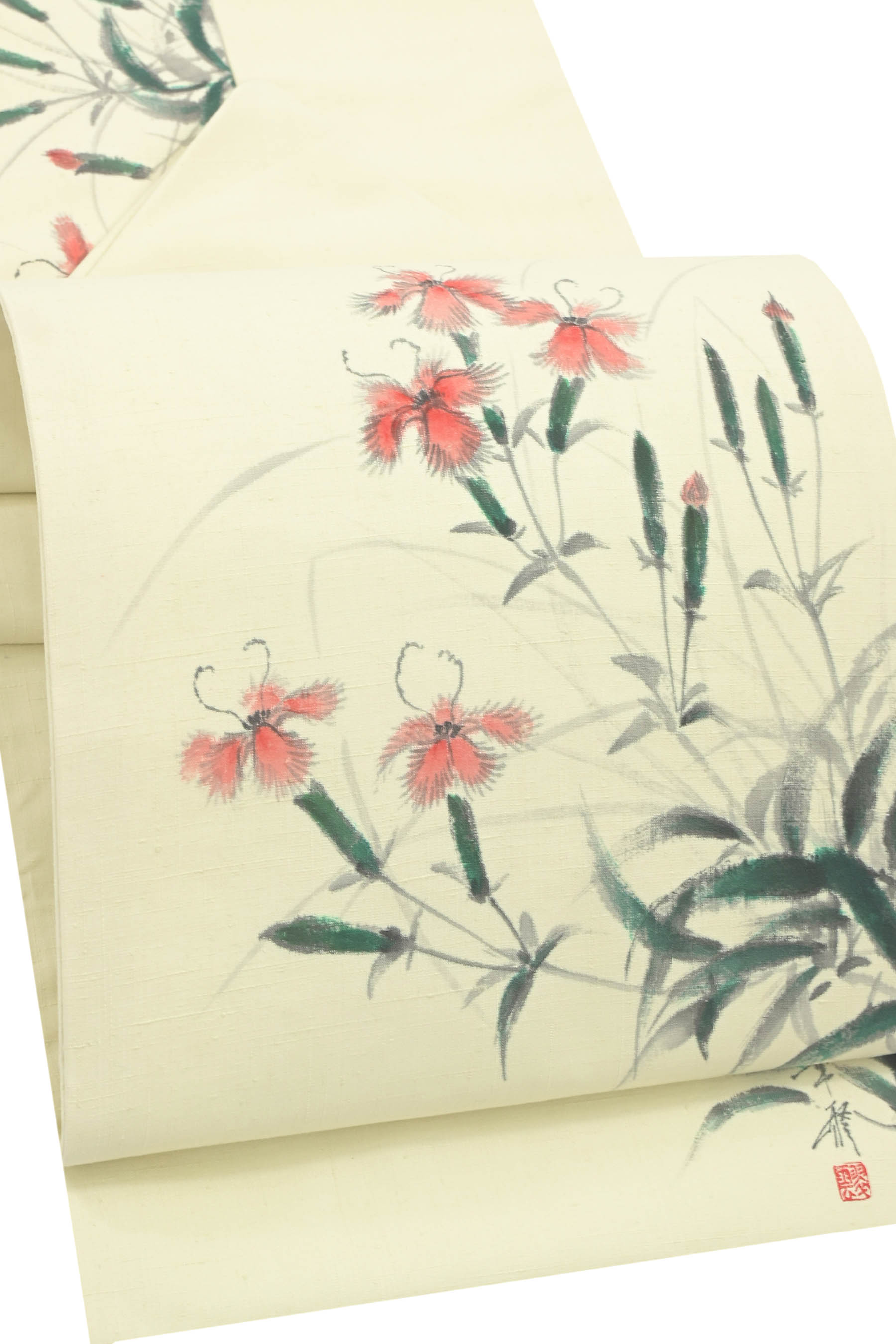 作家物】 特選本手描き友禅紬九寸名古屋帯 ≪御仕立て上がり・中古品