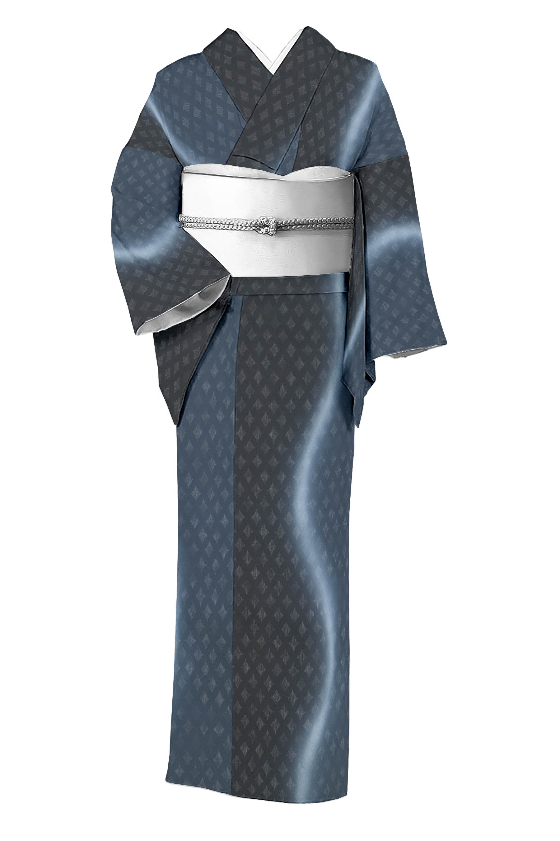 夏物】 【京の染匠】 特選手暈し染紋紗着尺 「七宝 藍鼠色」 薄物