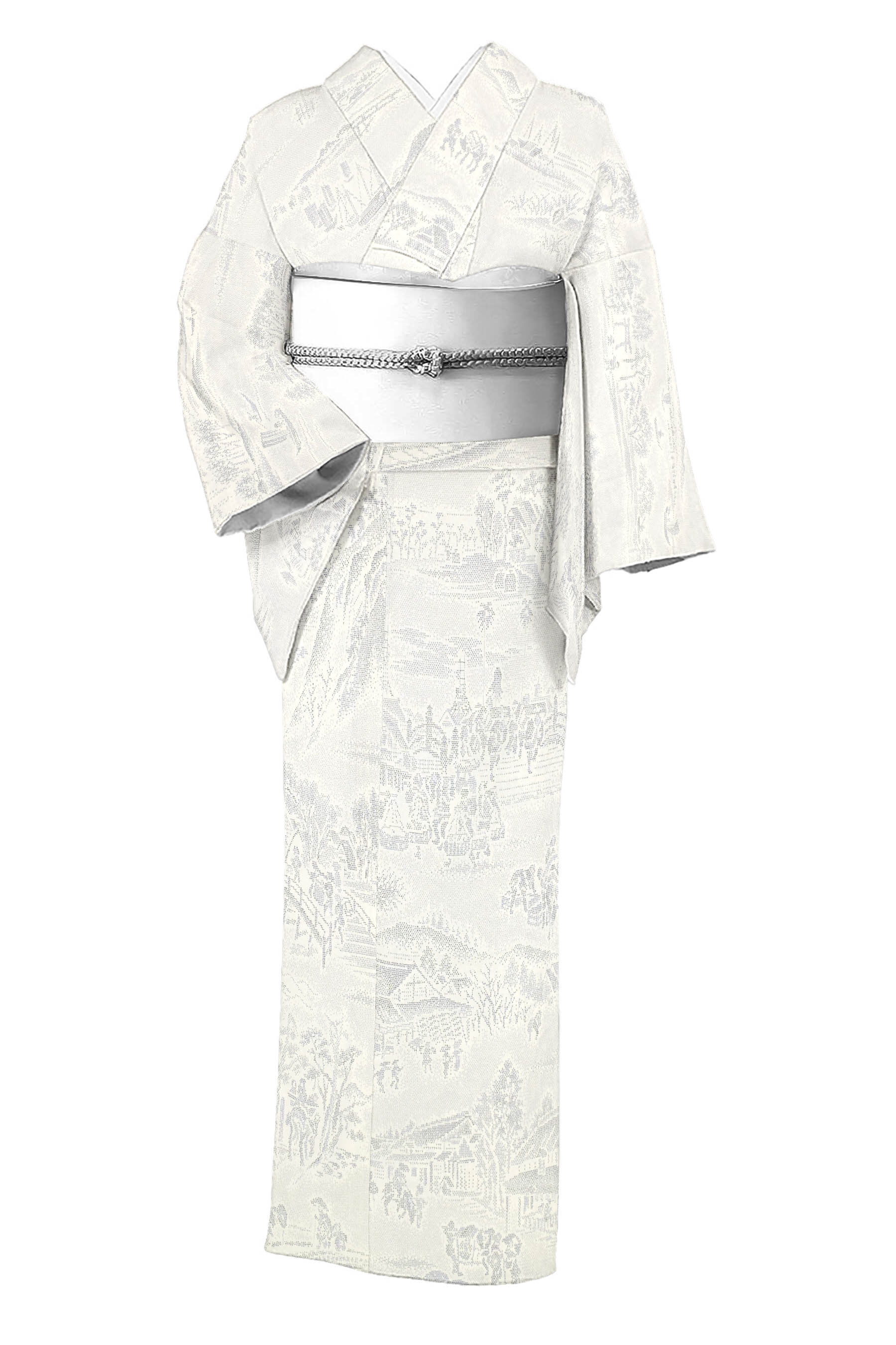 伝統工芸品 本塩沢】 ≪御仕立て上がり・単衣仕立て・中古品≫ 「街道